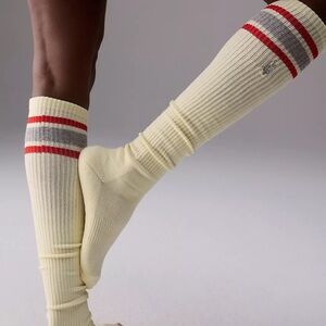 Free People Knee High Logo Stripe Socks in Retro Cream, NWT, OS